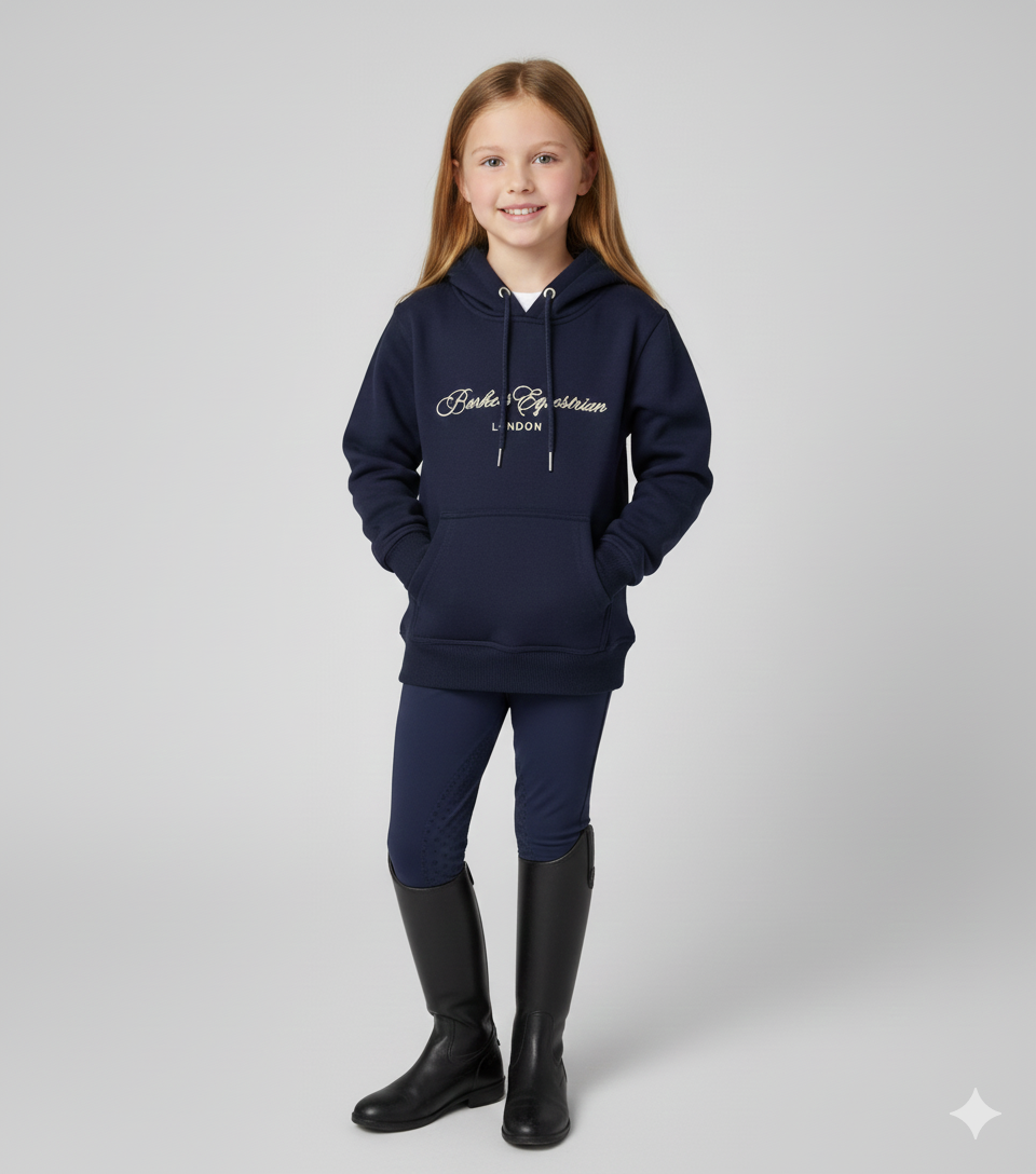 Junior Navy Script Hoody – barkersequestrian