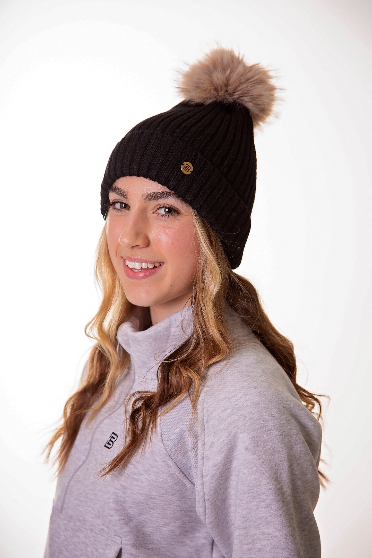 Black Cable Knit Bobble Hat