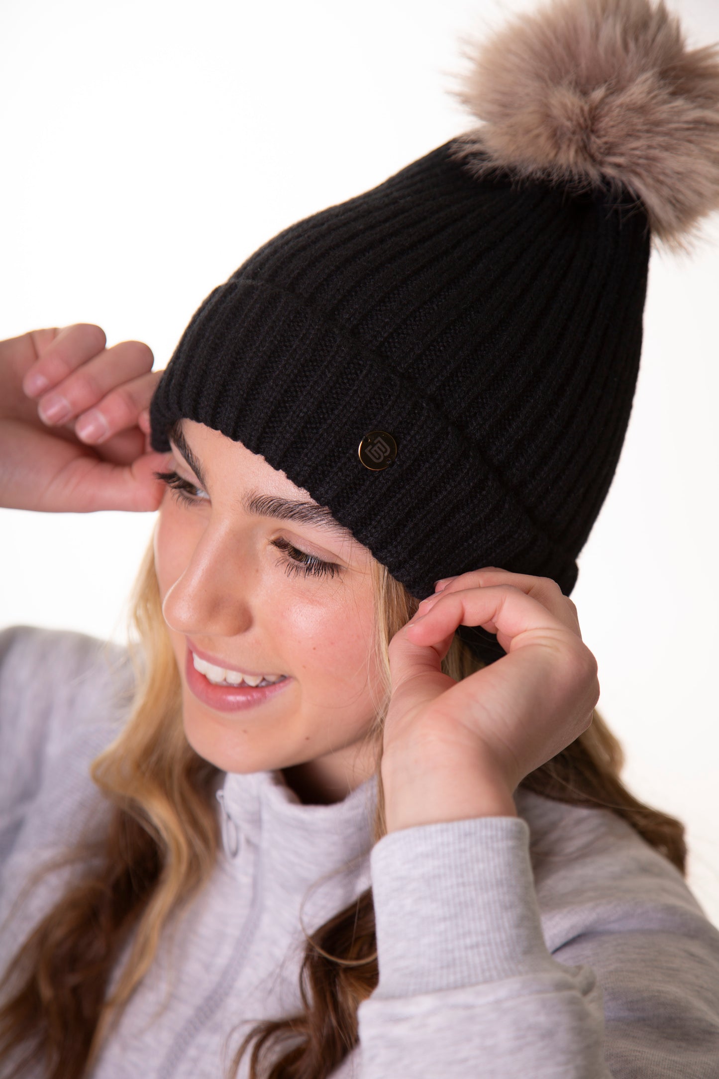 Black Cable Knit Bobble Hat