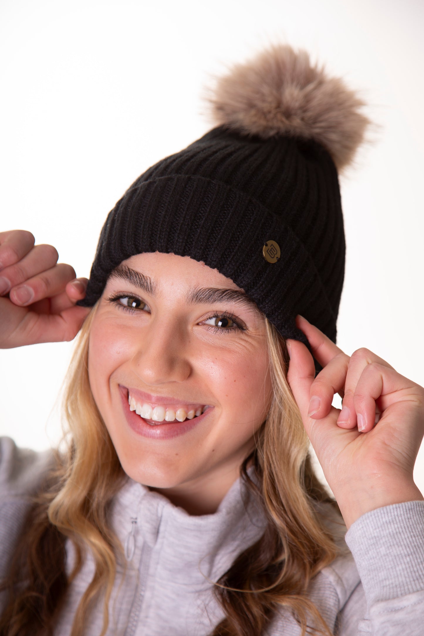 Black Cable Knit Bobble Hat