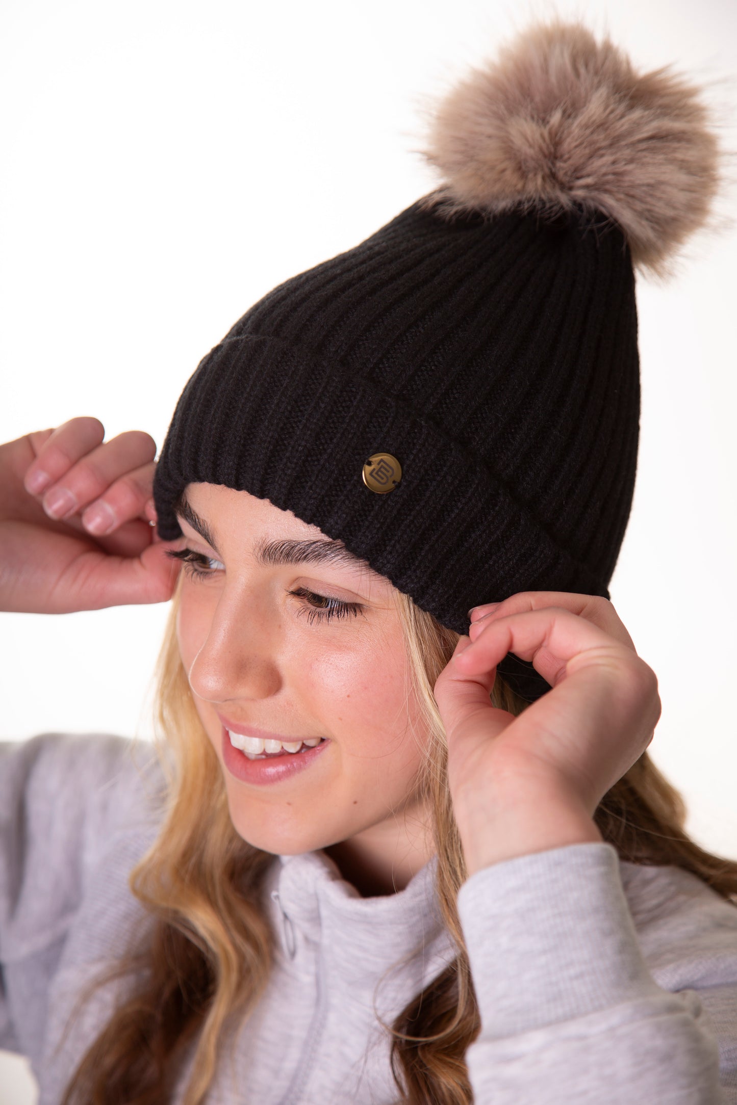 Black Cable Knit Bobble Hat