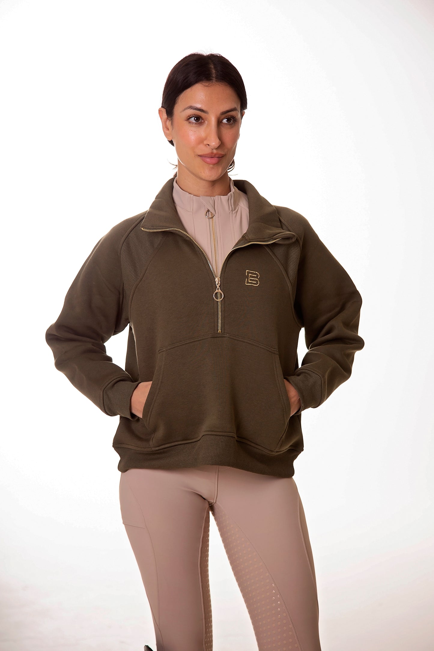 Khaki 1/2 Zip Sweatshirt