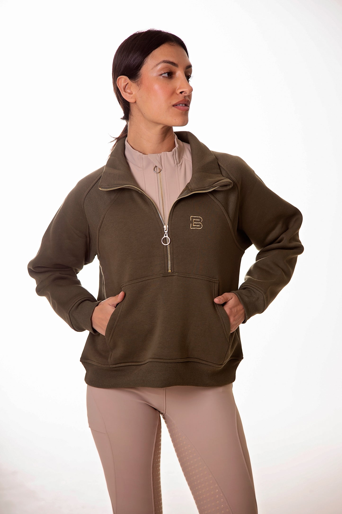 Khaki 1/2 Zip Sweatshirt