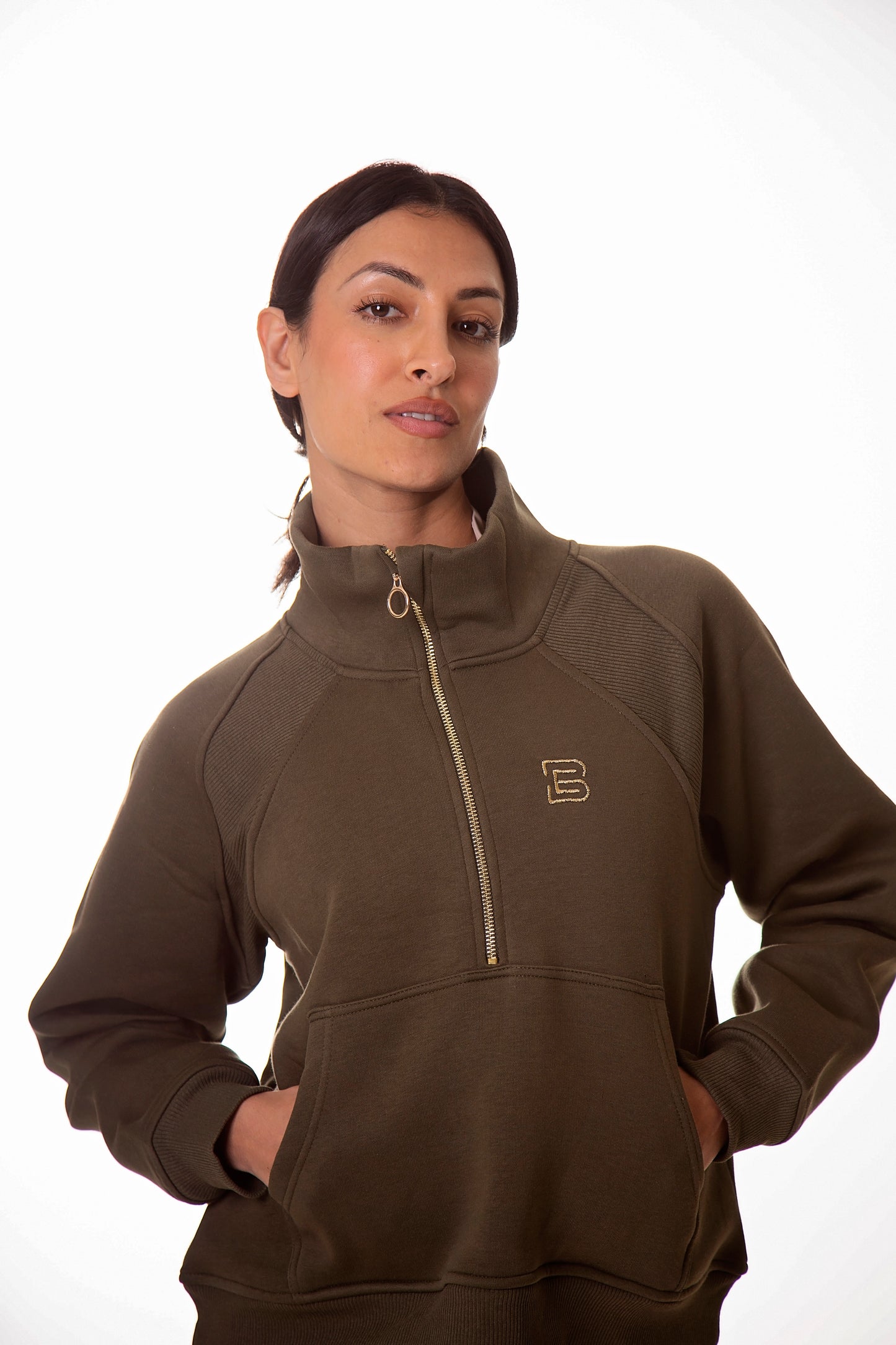 Khaki 1/2 Zip Sweatshirt