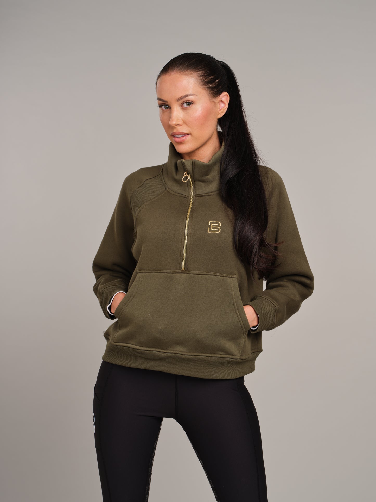 Khaki 1/2 Zip Sweatshirt